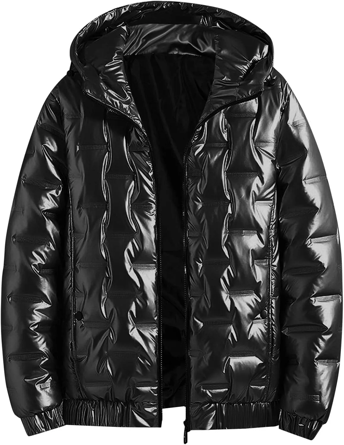 Men's Shiny Winter Jacket Heavyweight Puffer Jacket Casual Coat for Men Windproof Packable Down Hooded Jacket
