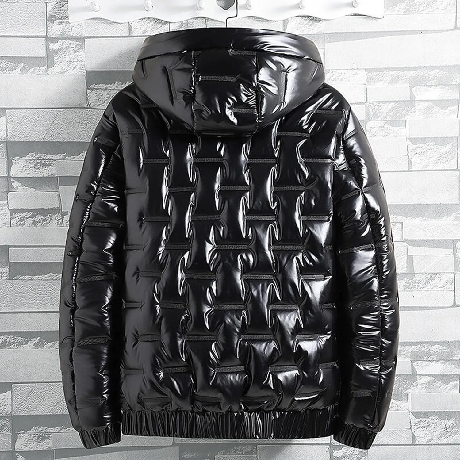 Men's Shiny Winter Jacket Heavyweight Puffer Jacket Casual Coat for Men Windproof Packable Down Hooded Jacket
