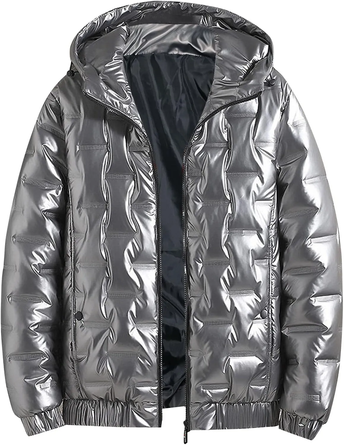 Men's Shiny Winter Jacket Heavyweight Puffer Jacket Casual Coat for Men Windproof Packable Down Hooded Jacket