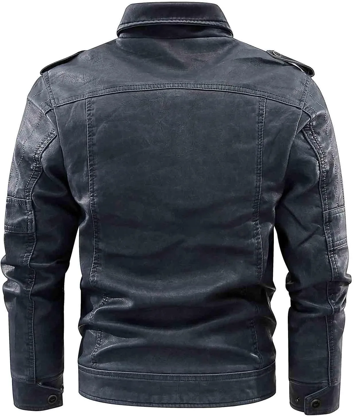 Mens Slim Fit Black Leather Jacket PU Leather Motorcycle Jacket Faux Leather Biker Jacket with Multi-Pockets