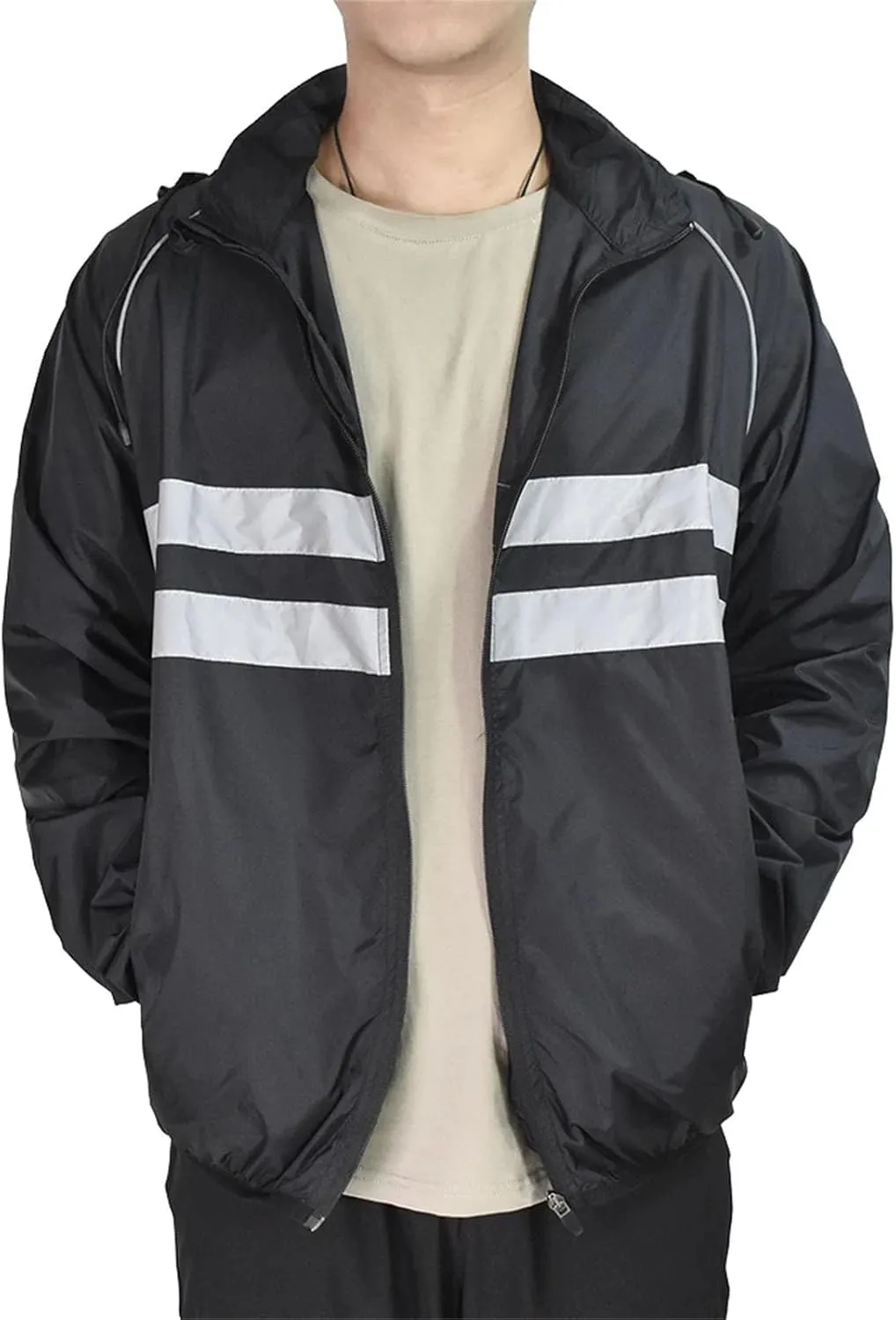 Men's Spring Cycling Hooded Long Sleeve Windbreaker Sweatshirt Breathable Reflective Cycling Jacket