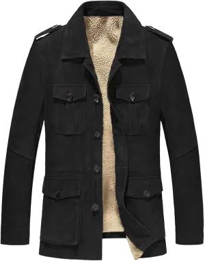 Mens Suede Jacket Vintage Faux Leather Jackets Button Down Winter Coats Sherpa Lined Truck Jacket Plus Size Outerwear