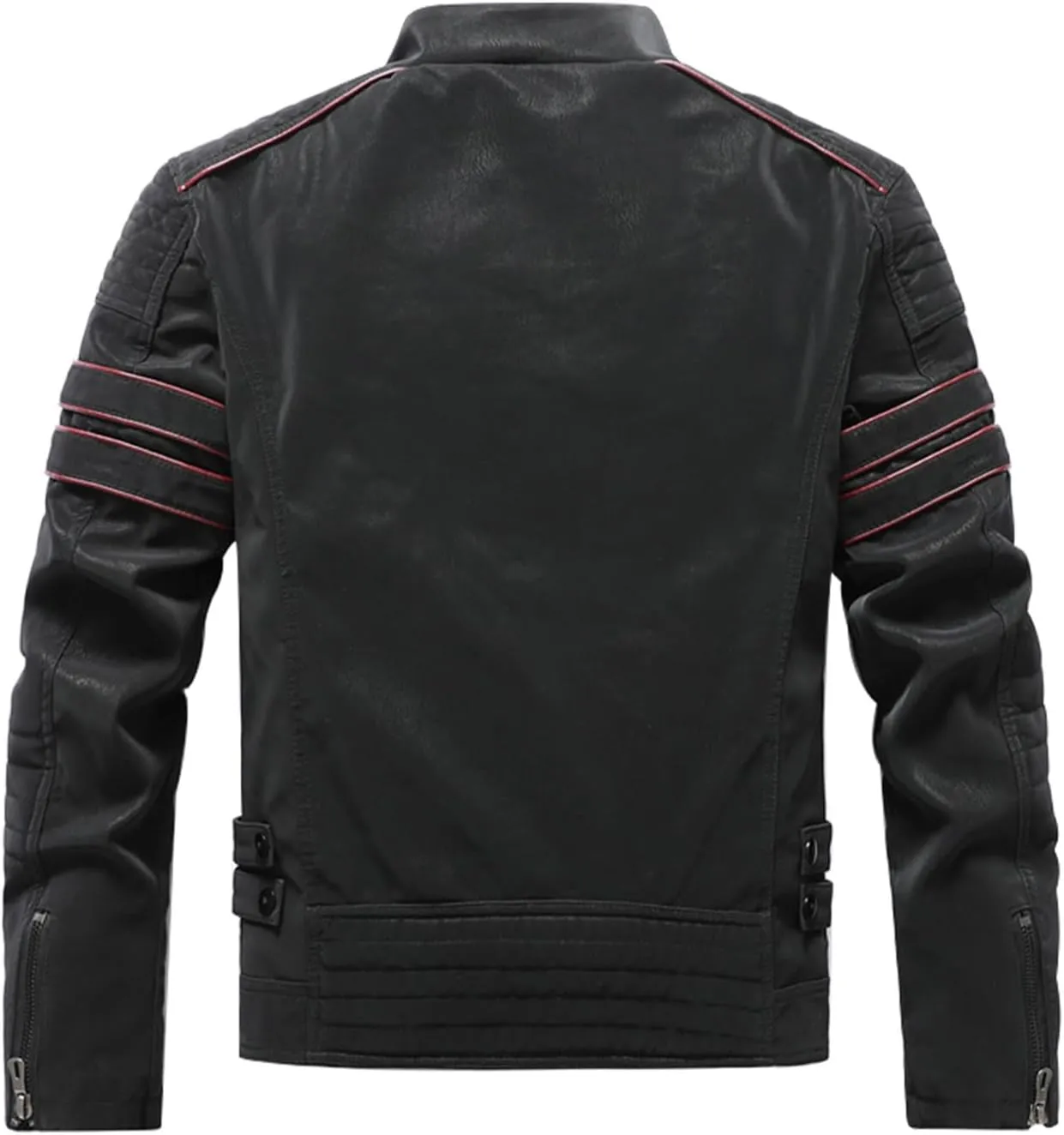 Mens Vintage Faux Leather Jacket PU Leather Motorcycle Jacket Zipper Racer Biker Coat with Multi-Pockets
