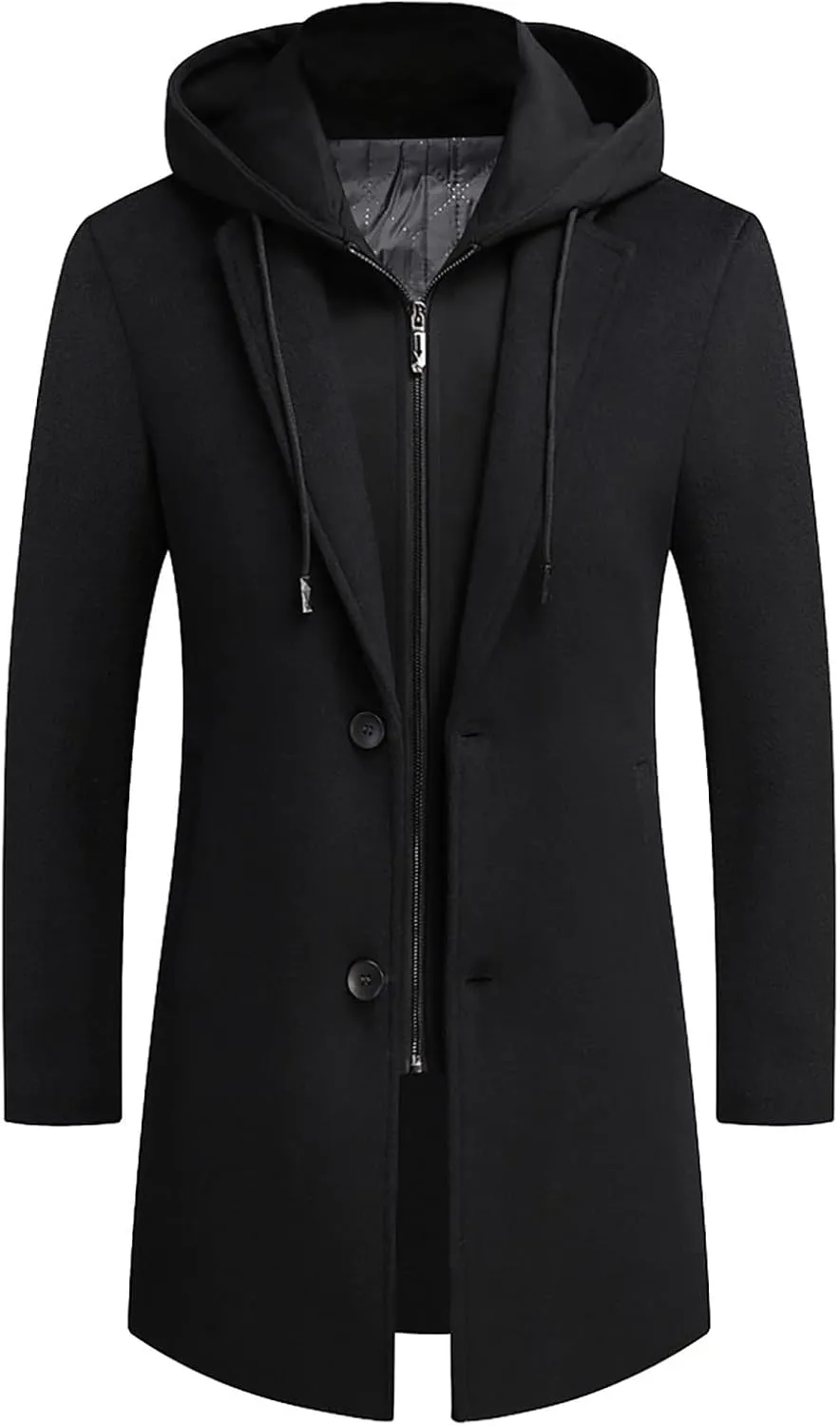 Men's Wool Blend Pea Coat Hooded Zipper Warm Cardigan Knitted Coat Jacket Notched Lapel Belt Fall Windproof Coat
