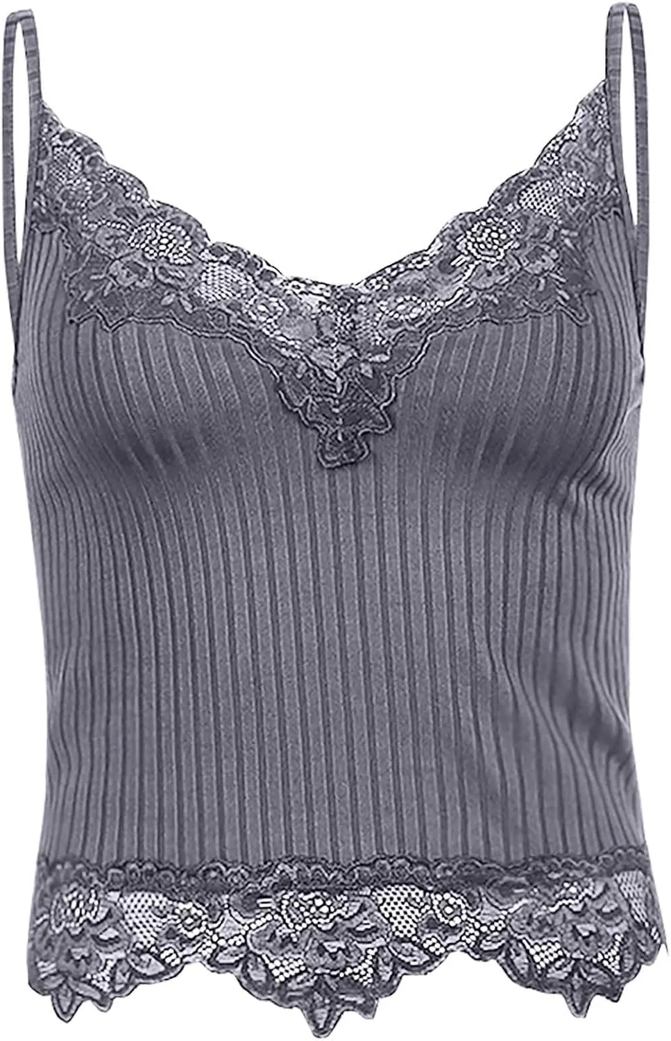 Miyaomn Women's Lace V-Neck Crop Tank Tops Ribbed Seamless Cami Top Crochet Knit Vest Sexy Sleeveless Sheer Mesh Y2k Clothing