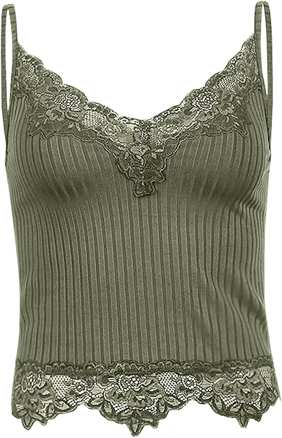 Miyaomn Women's Lace V-Neck Crop Tank Tops Ribbed Seamless Cami Top Crochet Knit Vest Sexy Sleeveless Sheer Mesh Y2k Clothing