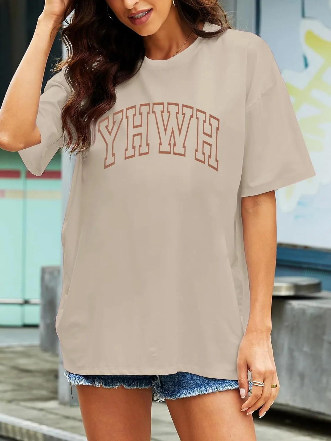 MNLYBABY Christian Oversized Shirt Women YHWH Tshirts Jesus Faith Inspirational Casual Tee Tops