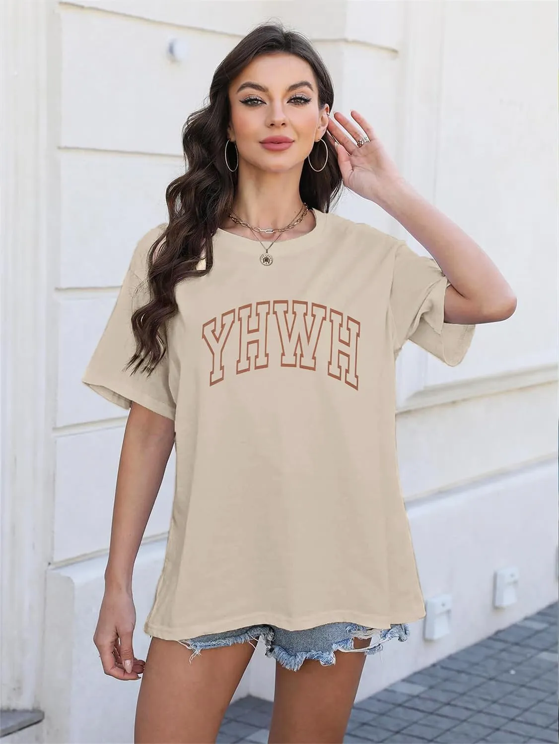 MNLYBABY Christian Oversized Shirt Women YHWH Tshirts Jesus Faith Inspirational Casual Tee Tops
