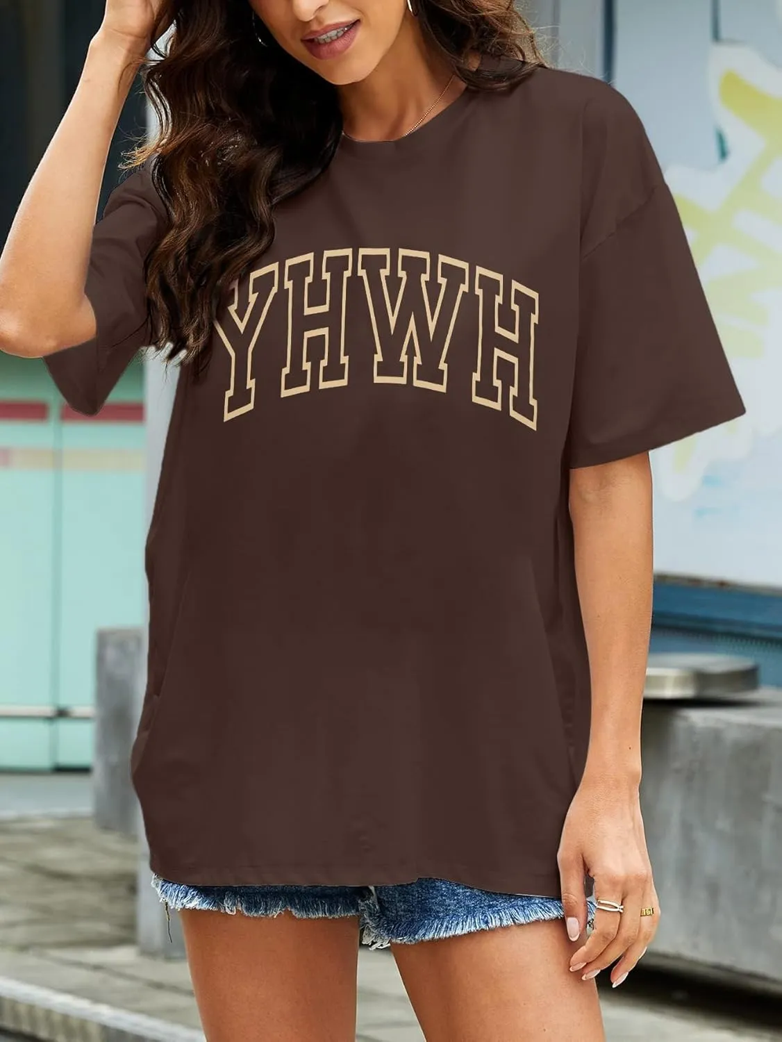 MNLYBABY Christian Oversized Shirt Women YHWH Tshirts Jesus Faith Inspirational Casual Tee Tops