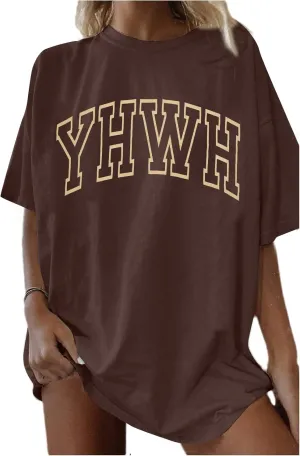 MNLYBABY Christian Oversized Shirt Women YHWH Tshirts Jesus Faith Inspirational Casual Tee Tops