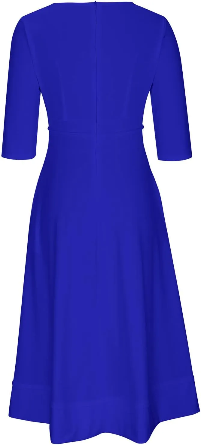 NaRHbrg Women's Sexy Deep V Neck Maxi Dress 3/4 Sleeve Ruched Evening Party Dress High Waist Flowy Wedding Guest Dresses