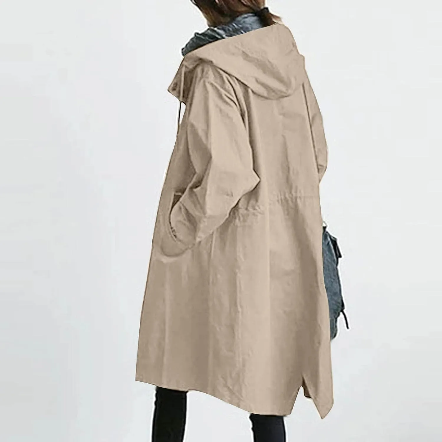 OIOLOYJM Trench Coat for Women 2024 Fall Rain Jacket Womens Waterproof with Hood Plus Size Outdoor Windbreaker Overcoat