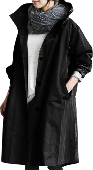 OIOLOYJM Trench Coat for Women 2024 Fall Rain Jacket Womens Waterproof with Hood Plus Size Outdoor Windbreaker Overcoat