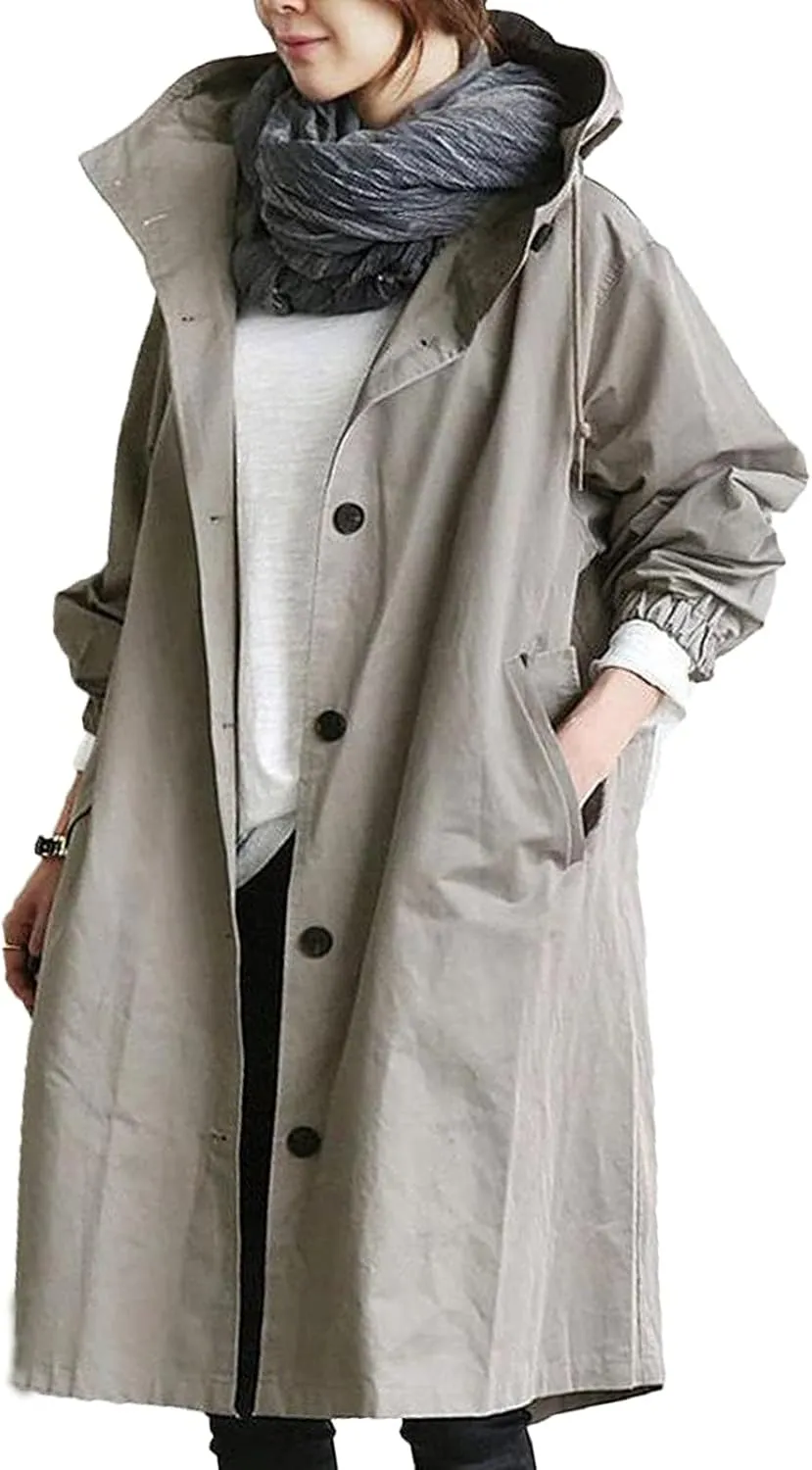 OIOLOYJM Trench Coat for Women 2024 Fall Rain Jacket Womens Waterproof with Hood Plus Size Outdoor Windbreaker Overcoat