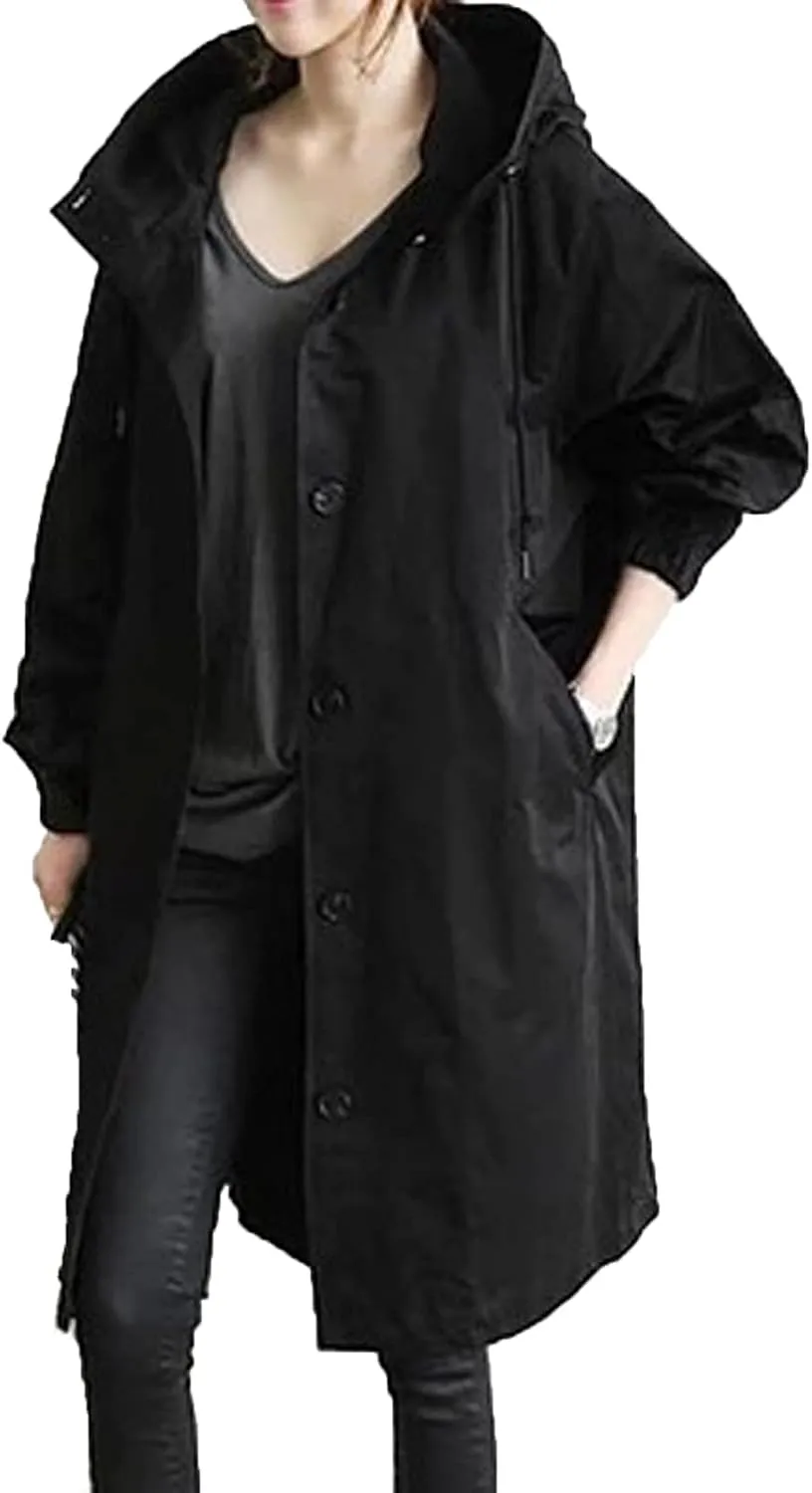OIOLOYJM Trench Coat for Women 2024 Fall Rain Jacket Womens Waterproof with Hood Plus Size Outdoor Windbreaker Overcoat