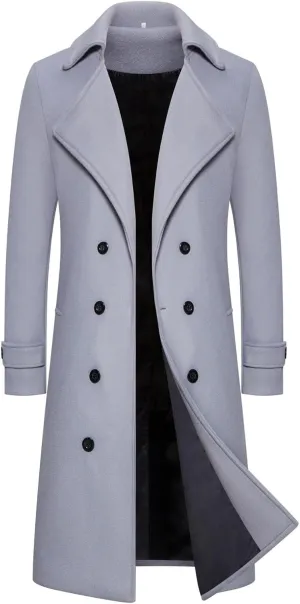 OIOLOYJM Trench Coat Men Double Breasted Pea Wool Coat Oversized Casual Windbreaker Long Jacket Overcoats Mens Winter Coats