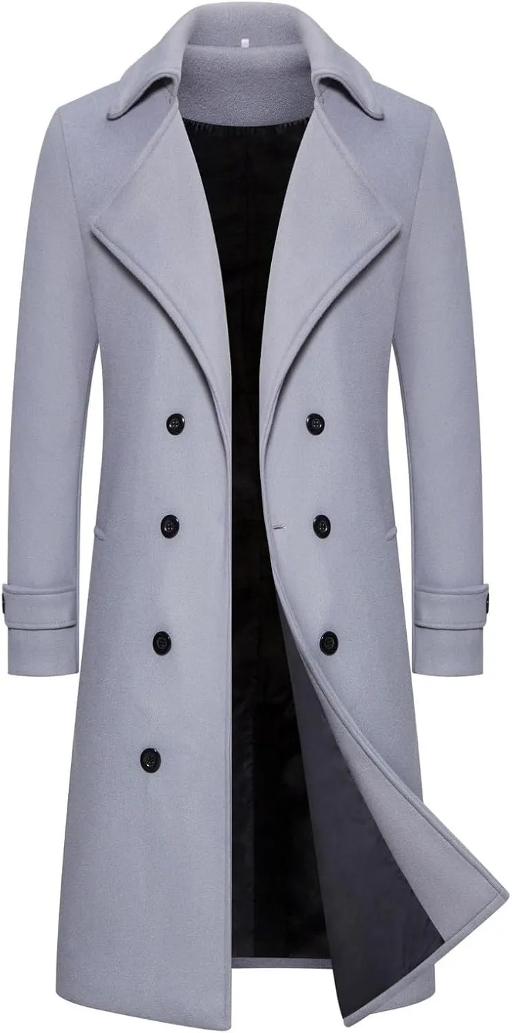 OIOLOYJM Trench Coat Men Double Breasted Pea Wool Coat Oversized Casual Windbreaker Long Jacket Overcoats Mens Winter Coats