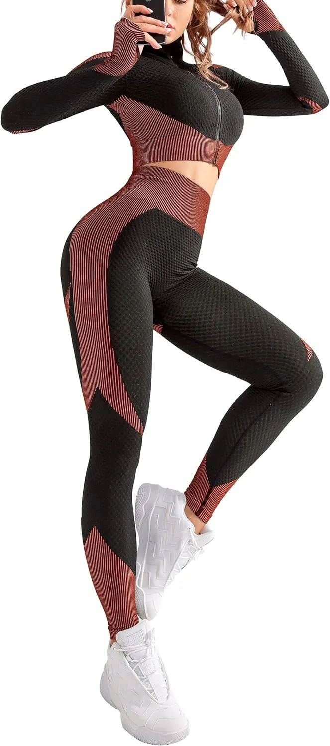 OLCHEE Womens 2 Piece Tracksuit Workout Set - Leggings and Crop Top