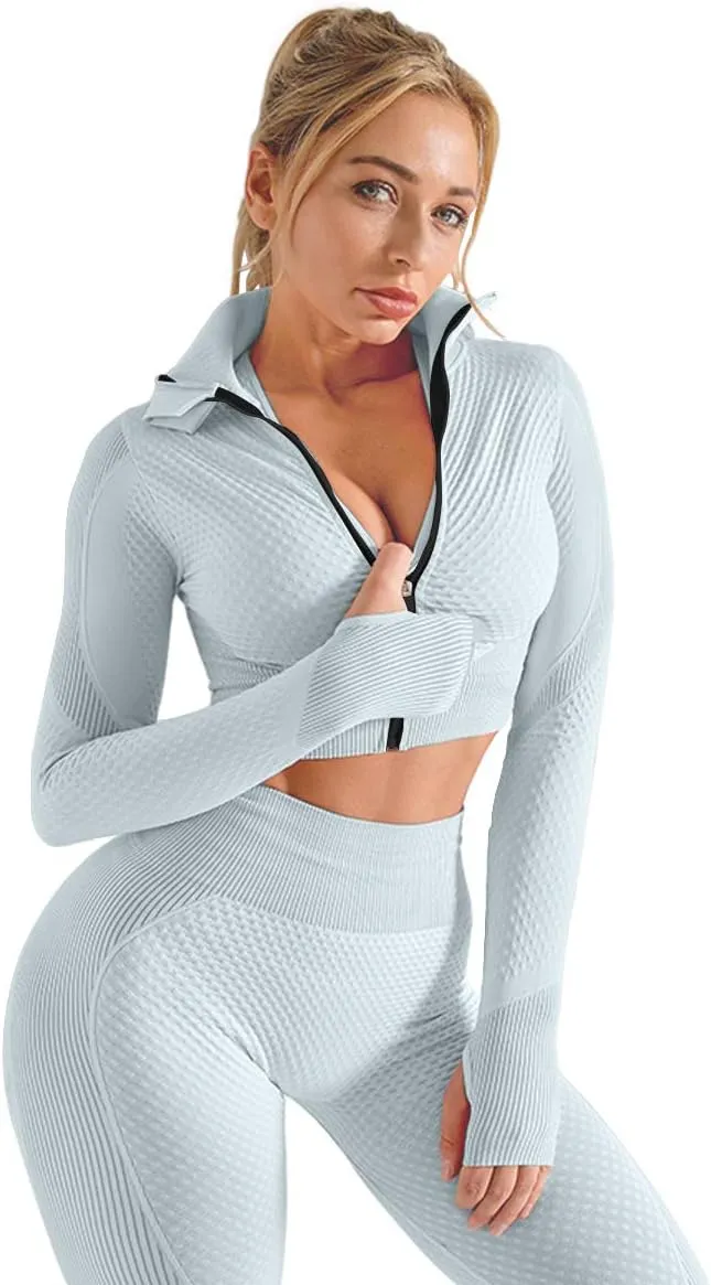OLCHEE Womens 2 Piece Tracksuit Workout Set - Leggings and Crop Top