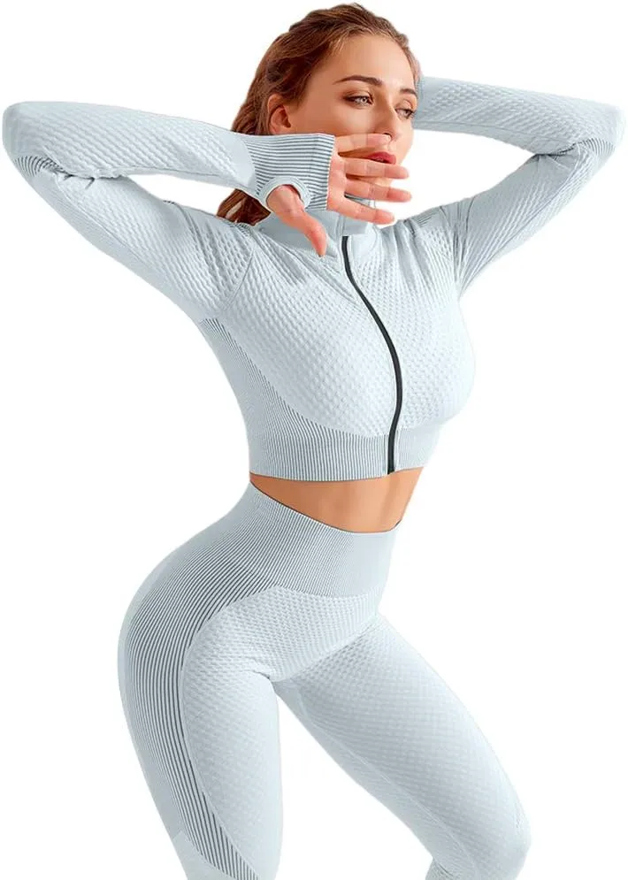 OLCHEE Womens 2 Piece Tracksuit Workout Set - Leggings and Crop Top