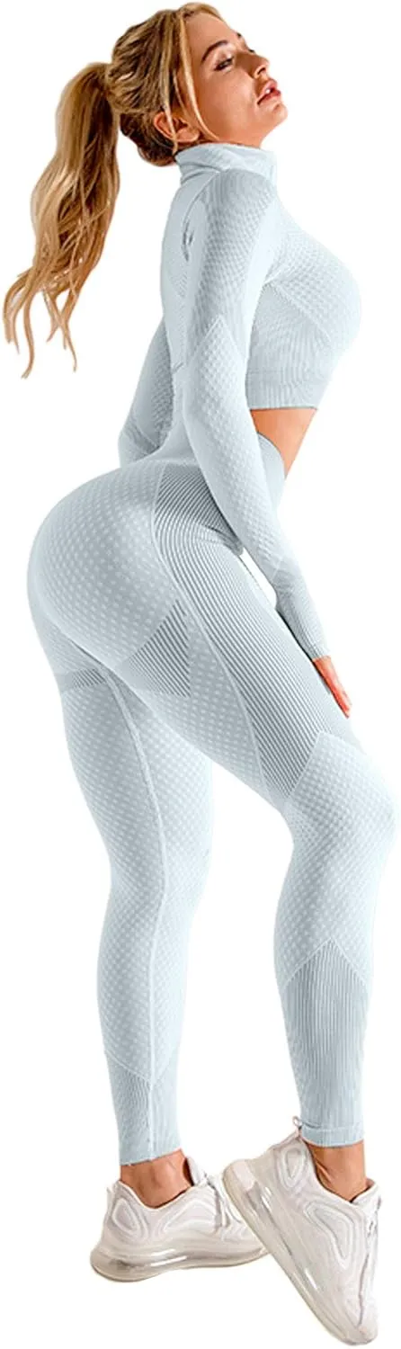 OLCHEE Womens 2 Piece Tracksuit Workout Set - Leggings and Crop Top