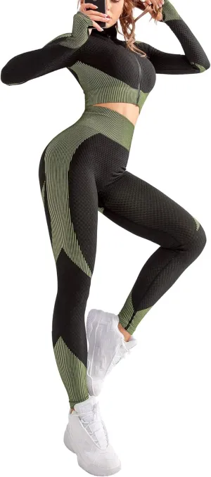 OLCHEE Womens 2 Piece Tracksuit Workout Set - Leggings and Crop Top