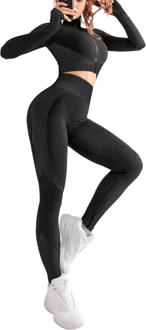 OLCHEE Womens 2 Piece Tracksuit Workout Set - Leggings and Crop Top