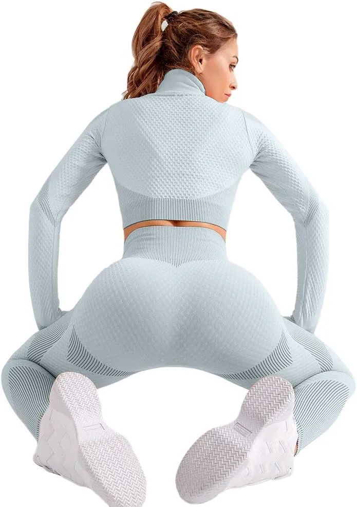 OLCHEE Womens 2 Piece Tracksuit Workout Set - Leggings and Crop Top