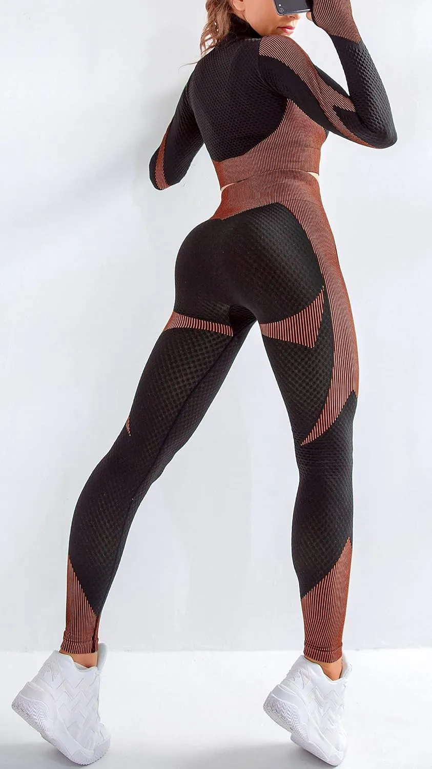 OLCHEE Womens 2 Piece Tracksuit Workout Set - Leggings and Crop Top