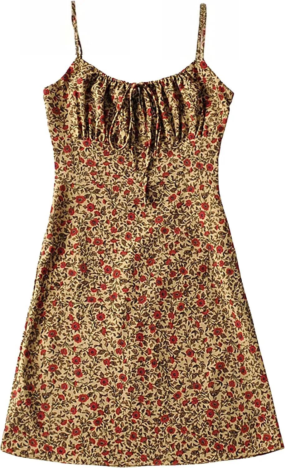 Omoone Womens Floral Dress Low-Cut Square Neck Spaghetti Strap Tie Bodycorn 90s Y2k Sun Dresses