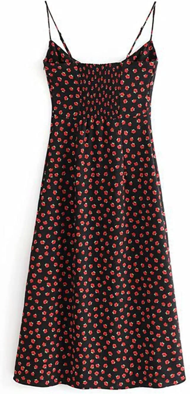 Omoone Womens Floral Dress Low-Cut Square Neck Spaghetti Strap Tie Bodycorn 90s Y2k Sun Dresses