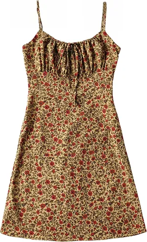 Omoone Womens Floral Dress Low-Cut Square Neck Spaghetti Strap Tie Bodycorn 90s Y2k Sun Dresses