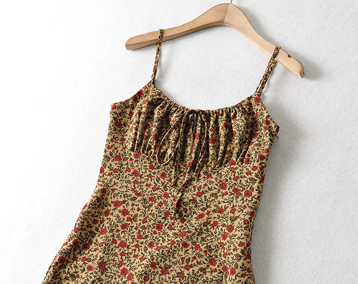 Omoone Womens Floral Dress Low-Cut Square Neck Spaghetti Strap Tie Bodycorn 90s Y2k Sun Dresses