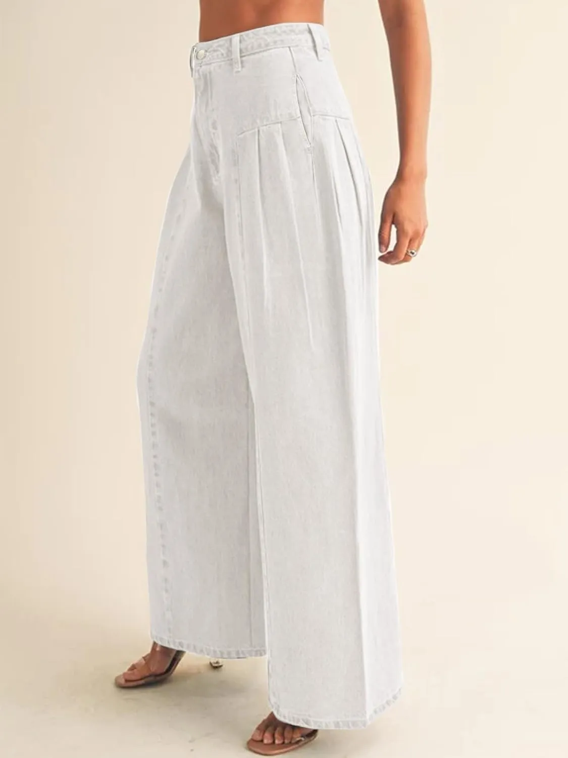 PLNOTME Womens Baggy High Waisted Jeans Loose Boyfriend Wide Leg Side Pleated Denim Pants