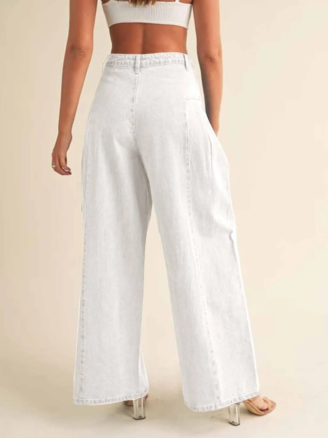 PLNOTME Womens Baggy High Waisted Jeans Loose Boyfriend Wide Leg Side Pleated Denim Pants