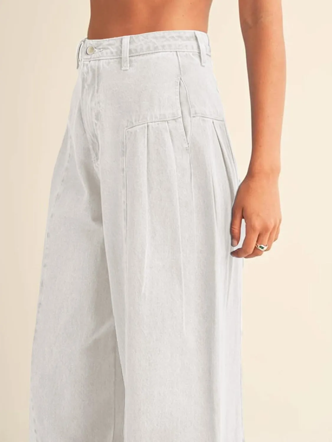 PLNOTME Womens Baggy High Waisted Jeans Loose Boyfriend Wide Leg Side Pleated Denim Pants