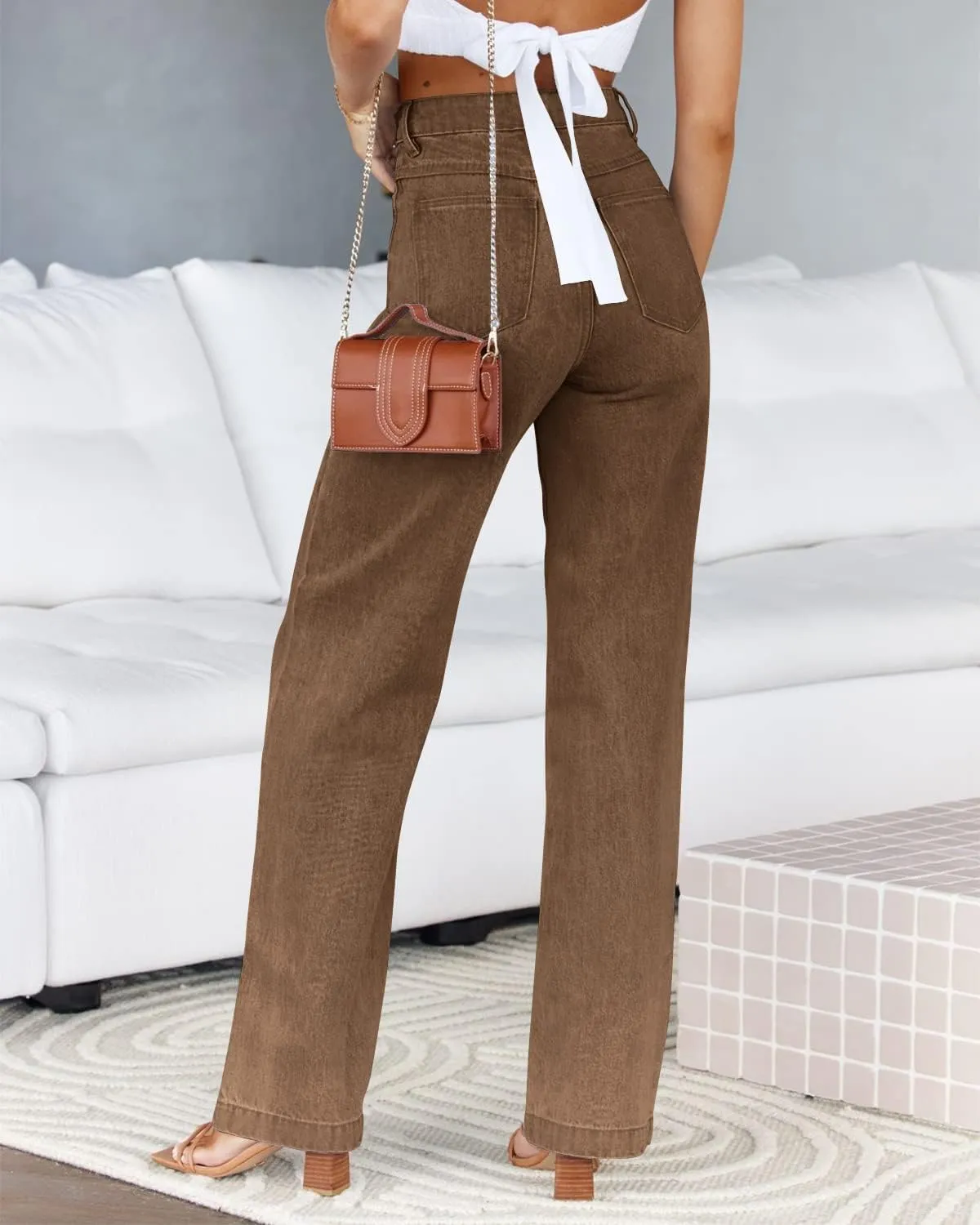 PLNOTME Women's High Waisted Jeans Boyfriend Baggy Straight Leg Casual Denim Pants