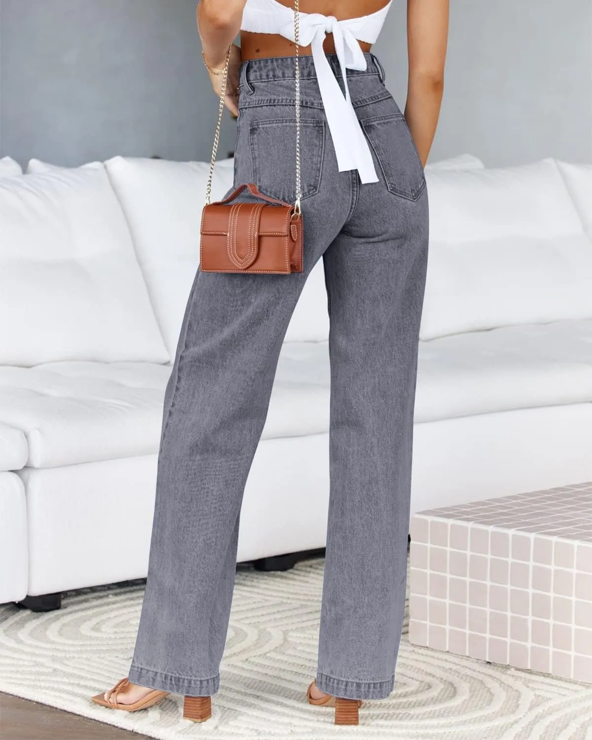 PLNOTME Women's High Waisted Jeans Boyfriend Baggy Straight Leg Casual Denim Pants