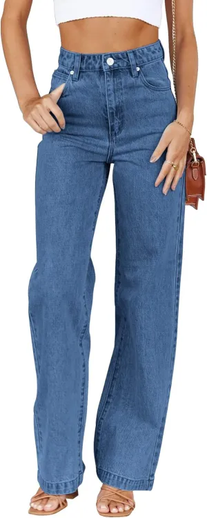 PLNOTME Women's High Waisted Jeans Boyfriend Baggy Straight Leg Casual Denim Pants