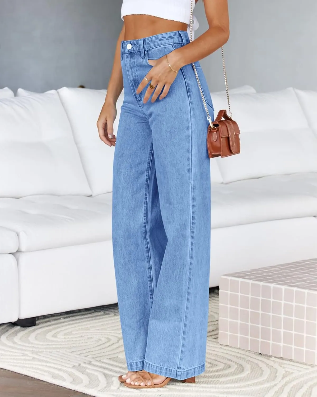 PLNOTME Women's High Waisted Jeans Boyfriend Baggy Straight Leg Casual Denim Pants