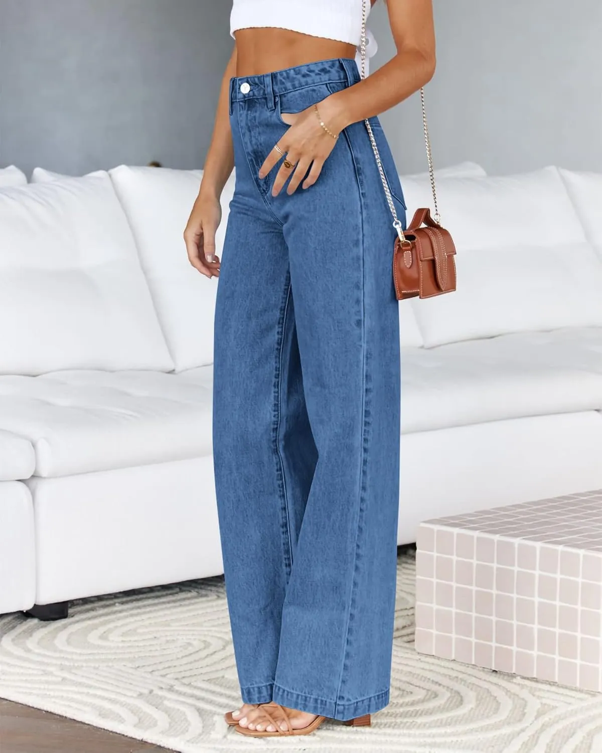 PLNOTME Women's High Waisted Jeans Boyfriend Baggy Straight Leg Casual Denim Pants
