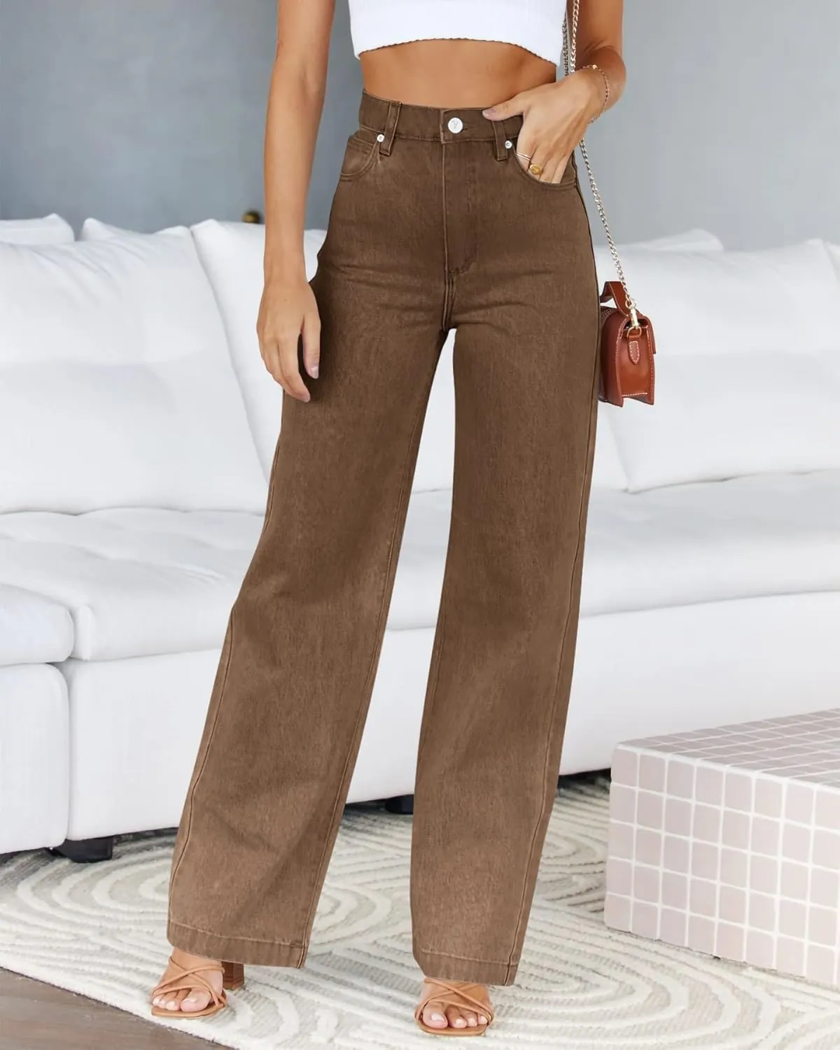 PLNOTME Women's High Waisted Jeans Boyfriend Baggy Straight Leg Casual Denim Pants
