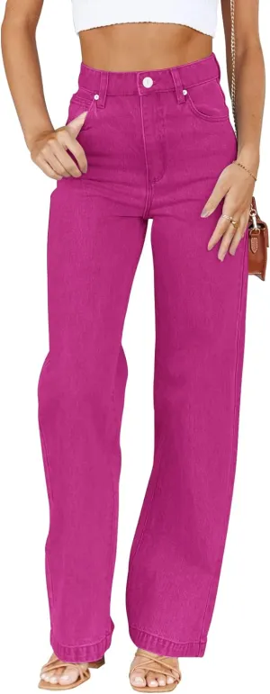 PLNOTME Women's High Waisted Jeans Boyfriend Baggy Straight Leg Casual Denim Pants