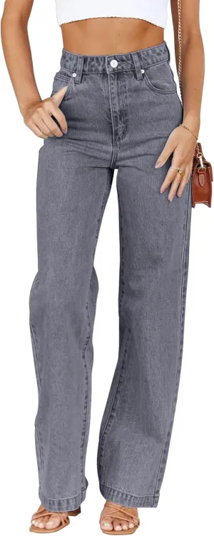 PLNOTME Women's High Waisted Jeans Boyfriend Baggy Straight Leg Casual Denim Pants