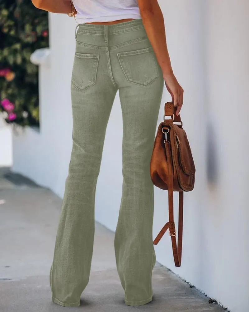 PLNOTME Womens High Waisted Jeans Boyfriend Flare Casual Stretch Bootcut Denim Pants