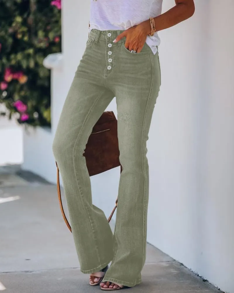 PLNOTME Womens High Waisted Jeans Boyfriend Flare Casual Stretch Bootcut Denim Pants