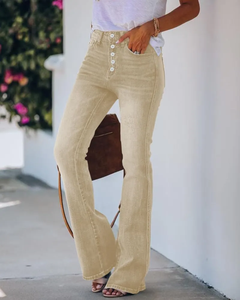 PLNOTME Womens High Waisted Jeans Boyfriend Flare Casual Stretch Bootcut Denim Pants