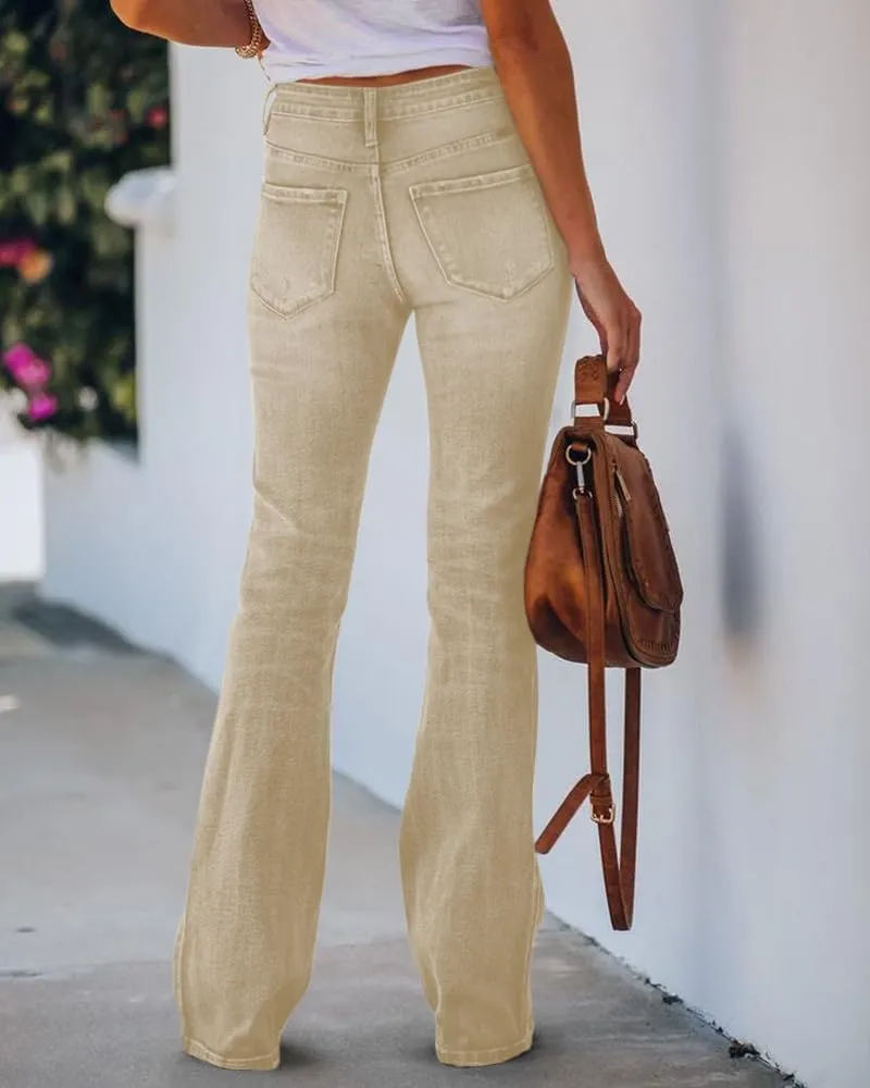 PLNOTME Womens High Waisted Jeans Boyfriend Flare Casual Stretch Bootcut Denim Pants