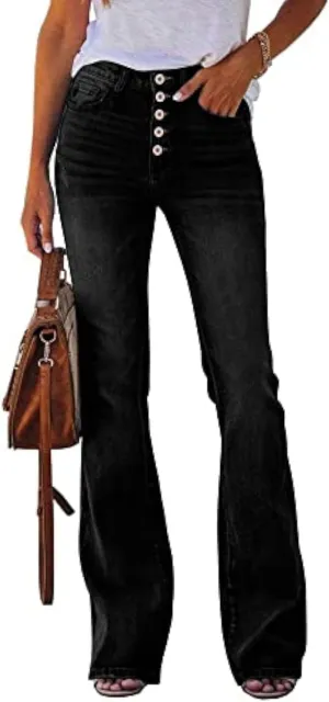 PLNOTME Womens High Waisted Jeans Boyfriend Flare Casual Stretch Bootcut Denim Pants