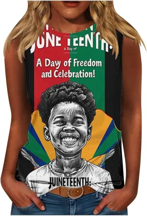 Plus Size Tank Tops for Women Black History Melanin African Black Women T-Shirt Casual Sleeveless Cami Top